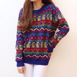 A 091029 Retro Hit Color Stripe Loose Sweater